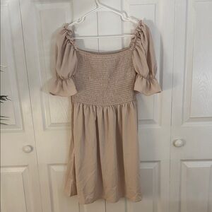 Chic Beige Off-Shoulder Mini Dress